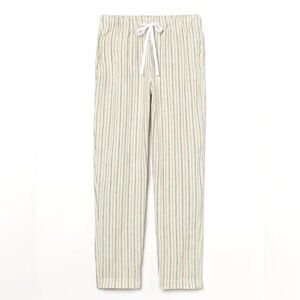 H&M Cream Black Stripes 100% Linen Coastal Lightweight Beachy Jogger Pants Sz XS